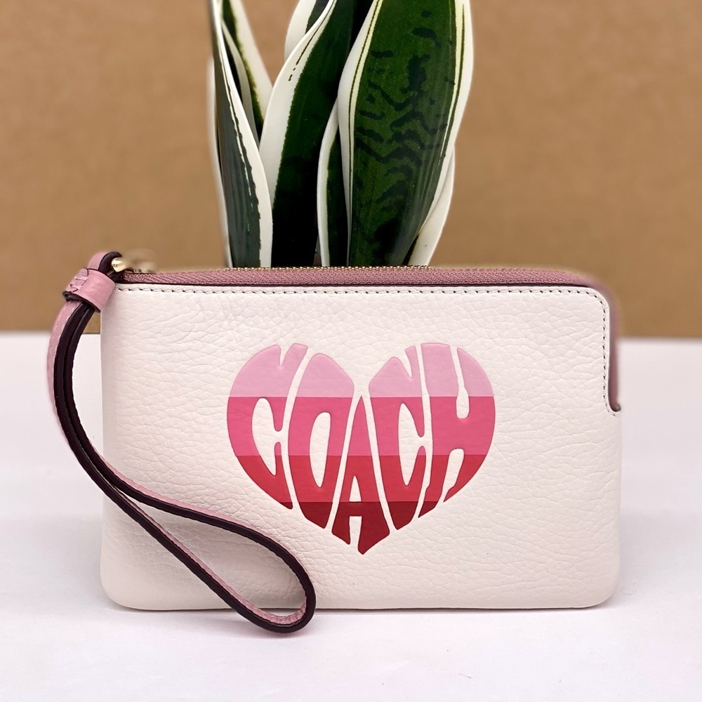 COACH Corner Zip Wristlet Wallet With Stripe Heart Motif - Picture 3 of 15